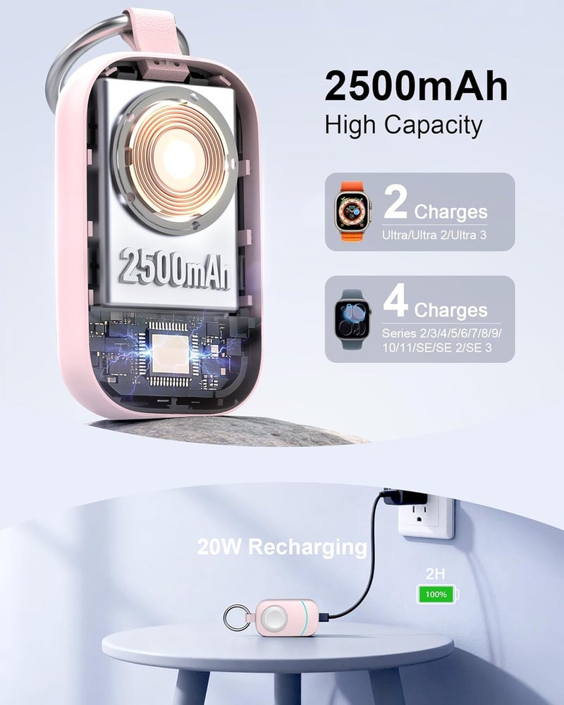 zikker Valentines Day Gifts for Her Pink - Gifts for Women, Wife, Teen Girls - Portable Charger with Keychain for Apple Watch - Image 2